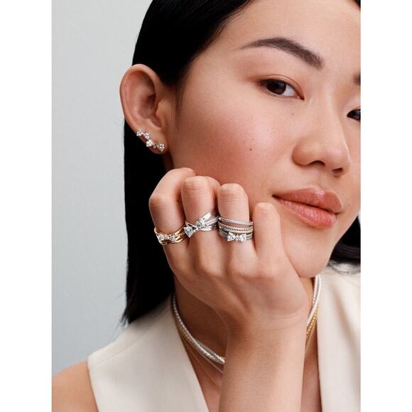 Pandora Sparkling Bow Crossover Ring Sterling Silver Cubic Zirconia Sz 5 - Picture 8 of 16